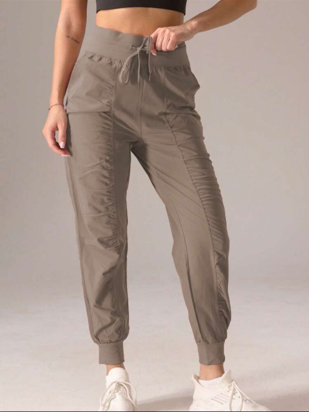 Taupe Drawstring High-Waist Joggers